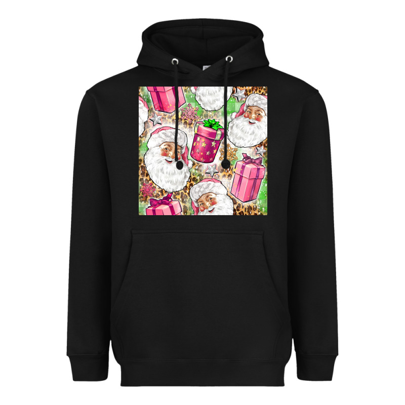 Pink Christmas Santa Claus And Gift Box Heavyweight Hoodie by NancyCooperArtShop | Teevron