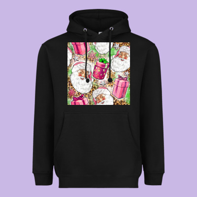 Pink Christmas Santa Claus And Gift Box Heavyweight Hoodie Designed By Nancycooperartshop