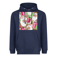 Navy Pink Christmas Santa Claus and gift box Heavyweight Hoodie - NancyCooperArtShop