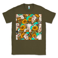 Army Green sunflowers and goat western seamless pattern Classic Tee - BundleAndBundleShop