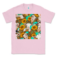 Bubblegum Pink sunflowers and goat western seamless pattern Classic Tee - BundleAndBundleShop