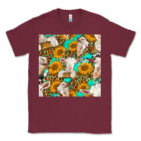 Burgundy sunflowers and goat western seamless pattern Classic Tee - BundleAndBundleShop