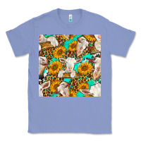 Colony Blue sunflowers and goat western seamless pattern Classic Tee - BundleAndBundleShop