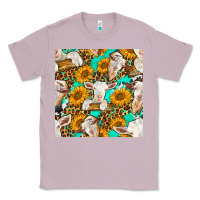 Lilac sunflowers and goat western seamless pattern Classic Tee - BundleAndBundleShop