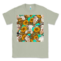 Matcha sunflowers and goat western seamless pattern Classic Tee - BundleAndBundleShop