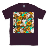Plum sunflowers and goat western seamless pattern Classic Tee - BundleAndBundleShop