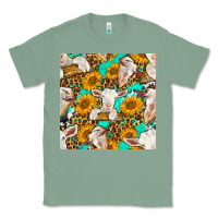 Sage sunflowers and goat western seamless pattern Classic Tee - BundleAndBundleShop