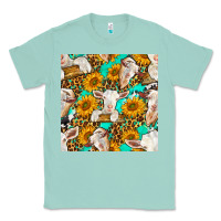 Seafoam sunflowers and goat western seamless pattern Classic Tee - BundleAndBundleShop