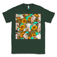 Sports Green sunflowers and goat western seamless pattern Classic Tee - BundleAndBundleShop