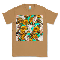 Toasted Coconut sunflowers and goat western seamless pattern Classic Tee - BundleAndBundleShop