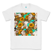 White sunflowers and goat western seamless pattern Classic Tee - BundleAndBundleShop