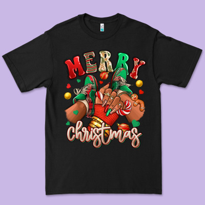 Premium Tee Merry Christmas black girl sneakers