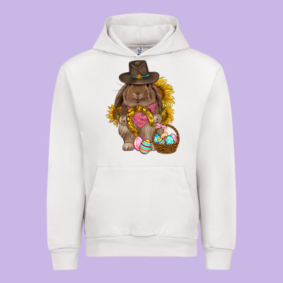 Western Rabbit With Sunflowers Easter Day Urban Hoodie Designed By Howdyjamesfarm