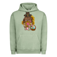 Pigment Oil Green Western Rabbit with sunflowers Easter Day Urban Hoodie - HowdyJamesFarm