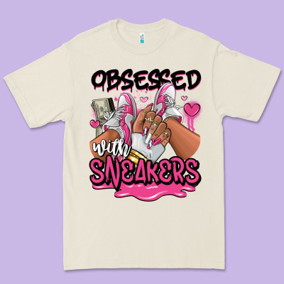 Premium Tee Obsessed with sneakers pink afro woman