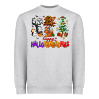 Heather Grey happy hallothanksmas trees Heavyweight Sweatshirt - AdoDesignShop