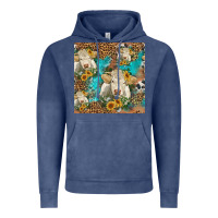 Vintage Denim sunflowers charolais cow seamless pattern Vintage Hoodie - HRA Design Shop