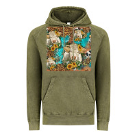 Vintage Olive sunflowers charolais cow seamless pattern Vintage Hoodie - HRA Design Shop
