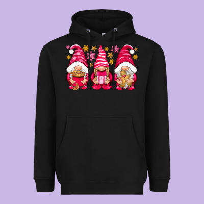Pink Christmas Gnomes Heavyweight Hoodie Designed By Nancycooperartshop
