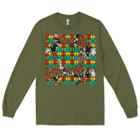 Army Green western autism seamless pattern Long Sleeve Tee - Artiststas