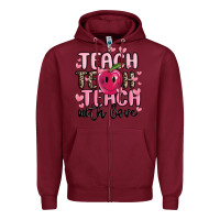 Burgundy teach teach teach with love Zipper Hoodie - MaliasSmallBusiness