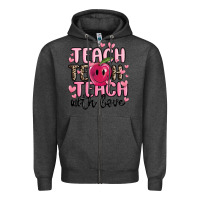 Charcoal Heather teach teach teach with love Zipper Hoodie - MaliasSmallBusiness