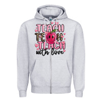 Heather Grey teach teach teach with love Zipper Hoodie - MaliasSmallBusiness