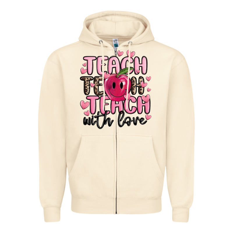 Teach Teach Teach With Love Zipper Hoodie by MaliasSmallBusiness | Teevron