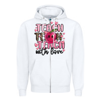 White teach teach teach with love Zipper Hoodie - MaliasSmallBusiness