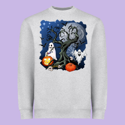 Halloween Tree And Ghosts Heavyweight Sweatshirt Designed By Adodesignshop