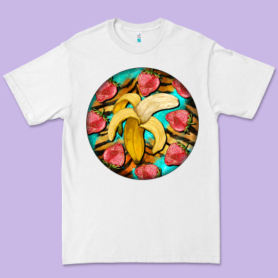 Banana And Strawberries With Tiger Pattern Premium Tee Designed By Barkaloodesign