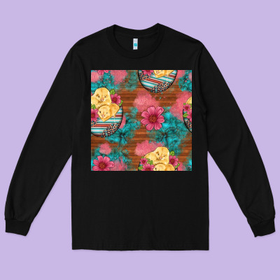 Hatched Egg Easter Chicks Seamless Pattern Long Sleeve Tee Designed By Artiststas