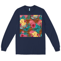 Navy hatched egg easter chicks seamless pattern Long Sleeve Tee - Artiststas