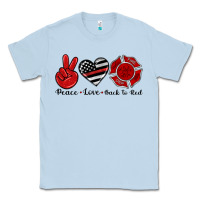 Dusty Blue peace love back to red Classic Tee - Artiststas