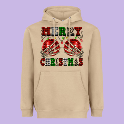 Merry Christmas Skeleton Hands Boobs Heavyweight Hoodie Designed By Nancycooperartshop