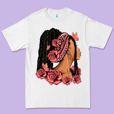 Premium Tee Pink roses afro woman