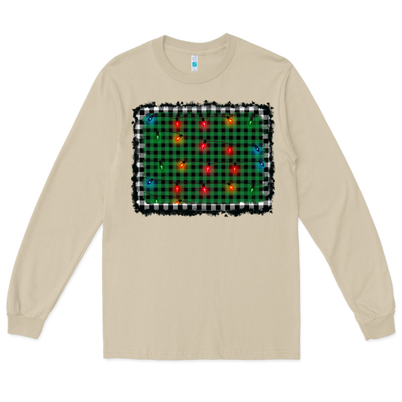 Christmas Buffalo Plaid And Lights Background Long Sleeve Tee by AdoDesignShop | Teevron
