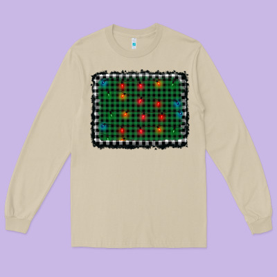 Christmas Buffalo Plaid And Lights Background Long Sleeve Tee Designed By Adodesignshop