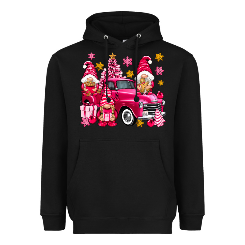 Pink Christmas Gnomes Truck Heavyweight Hoodie by NancyCooperArtShop | Teevron