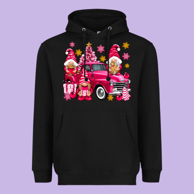 Pink Christmas Gnomes Truck Heavyweight Hoodie Designed By Nancycooperartshop