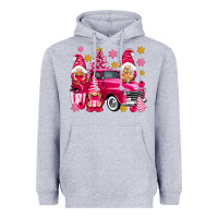 Heather Grey Pink christmas gnomes truck Heavyweight Hoodie - NancyCooperArtShop