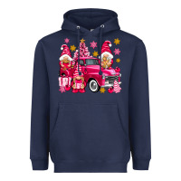 Navy Pink christmas gnomes truck Heavyweight Hoodie - NancyCooperArtShop