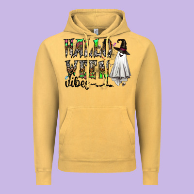 Halloween Vibes Vintage Hoodie Designed By Cowhidedigitalart
