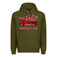 Army Green happy valentine's day truck hearts Premium Hoodie - RanaPortraitStore