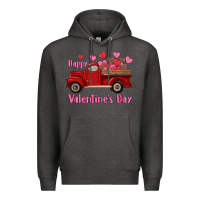 Charcoal Heather happy valentine's day truck hearts Premium Hoodie - RanaPortraitStore