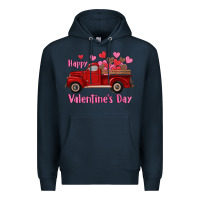 Navy happy valentine's day truck hearts Premium Hoodie - RanaPortraitStore
