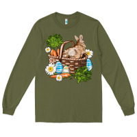 Army Green easter bunny in basket wıth carrot and eggs Long Sleeve Tee - AdoDesignShop