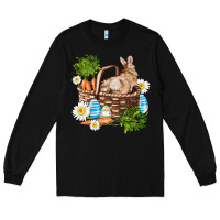 Black easter bunny in basket wıth carrot and eggs Long Sleeve Tee - AdoDesignShop