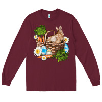 Burgundy easter bunny in basket wıth carrot and eggs Long Sleeve Tee - AdoDesignShop