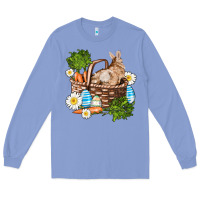 Colony Blue easter bunny in basket wıth carrot and eggs Long Sleeve Tee - AdoDesignShop